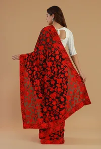 Floral Embroidered Black Georgette Saree with Unstitched Blouse image 6