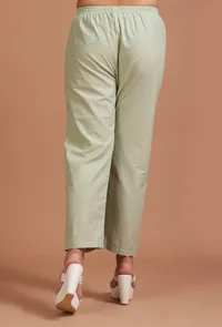 Set Of 2: Mint Green Cotton Plain Kurta & Pant Set image 5