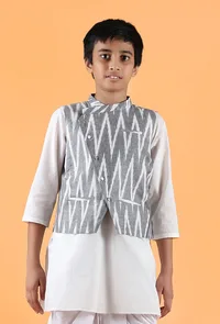 Grey Ikat Cotton Nehru Jacket image 1