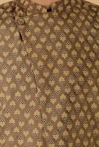 Olive Green Ajrakh Print Cotton Sleeveless Over Lapped Nehru Jacket image 5
