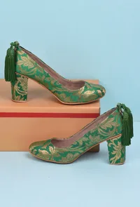 Green Brocade Block Heel image 1