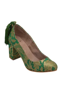 Green Brocade Block Heel image 2