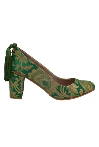 Green Brocade Block Heel image 3