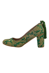 Green Brocade Block Heel image 4