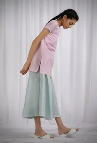 Pink Cotton Striped Short Kurta image 2