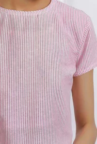 Pink Cotton Striped Short Kurta image 5