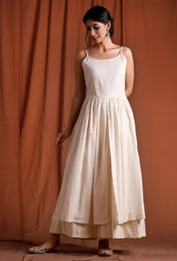 Set of 2: Off White and Golden Slip Kurta with Palazzo image 1