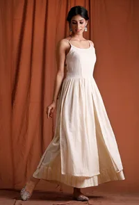 Set of 2: Off White and Golden Slip Kurta with Palazzo image 3