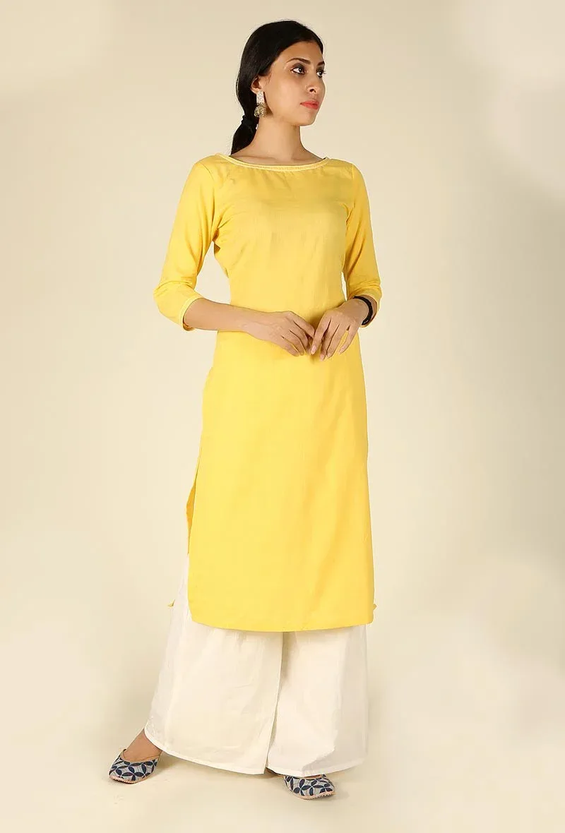 Yellow Cotton Flex Straight Fit Kurta