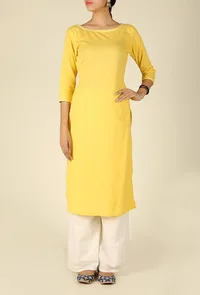 Yellow Cotton Flex Straight Fit Kurta image 2