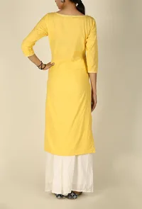 Yellow Cotton Flex Straight Fit Kurta image 4
