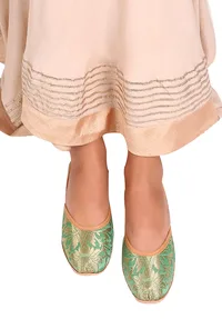 Mint Green Brocade Genuine Leather Punjabi Jutti image 1