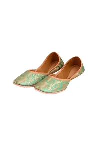 Mint Green Brocade Genuine Leather Punjabi Jutti image 2