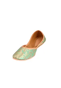 Mint Green Brocade Genuine Leather Punjabi Jutti image 3