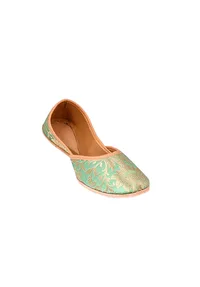 Mint Green Brocade Genuine Leather Punjabi Jutti image 4