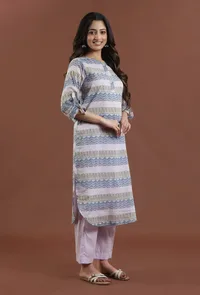 Set of 2: Printed Cotton Kurta with Pant image 2