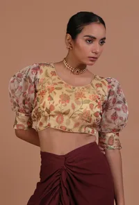 Yellow Color Organza Printed Blouse image 1