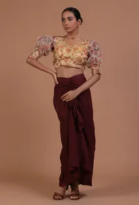 Yellow Color Organza Printed Blouse image 2