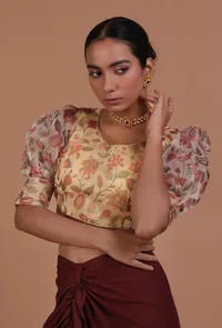 Yellow Color Organza Printed Blouse image 3