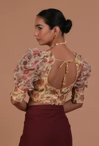 Yellow Color Organza Printed Blouse image 4