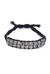 Set Of 2: Yashvi Black Thread & Antique Plated Brass Beaded Anklets image 2