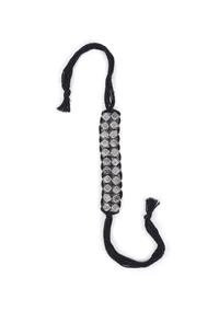 Set Of 2: Yashvi Black Thread & Antique Plated Brass Beaded Anklets image 3