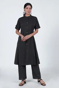 Black Cotton Kurta image 2