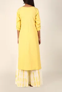 Summer Yellow Cotton Kurta And White Tie & Dye Palazzo Set image 4