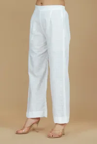 Solid White Cotton Straight Pants image 2