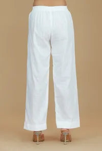 Solid White Cotton Straight Pants image 4