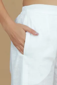 Solid White Cotton Straight Pants image 5