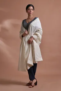 Off White Color Cotton Embroidered Dupatta image 1