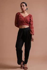 Maroon Cotton Ajrakh Printed Full Sleeve Blouse image 2