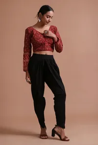 Maroon Cotton Ajrakh Printed Full Sleeve Blouse image 3