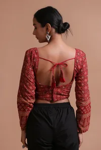 Maroon Cotton Ajrakh Printed Full Sleeve Blouse image 4