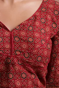 Maroon Cotton Ajrakh Printed Full Sleeve Blouse image 5
