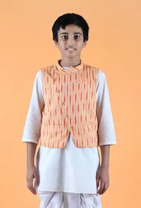 Orange Ikat Cotton Nehru Jacket image 1