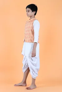 Orange Ikat Cotton Nehru Jacket image 3