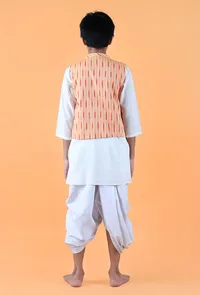Orange Ikat Cotton Nehru Jacket image 4