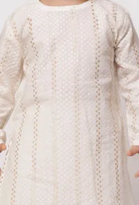 Set of 2 - Cream White Malmal Kurta with Plain Pajama image 4