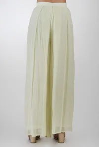 Set Of 2-Lemon Yellow Embroidered Georgette Slip Top With Lemon Yellow Plain Georgette Box Pleat Flared Pants image 5