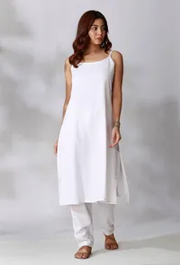 White Plain Slip Kurta image 1