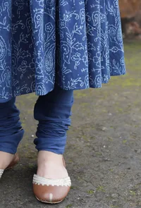 Set Of 2:Jyoti Indigo Pishwas Style Kurta Dress & Churidar image 6