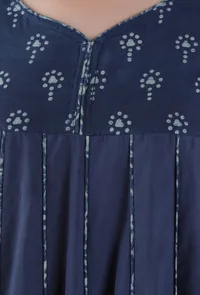 Kaira Indigo Buti & Jaal Printed Anarkali Dress With Organza Detailing image 4