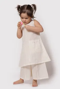 Set of 3- Silver White Malmal Slip with Palazzo and Dupatta image 2