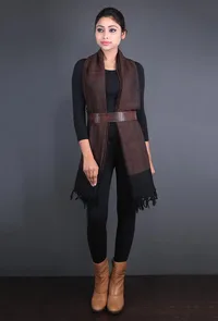 Brown & Black Pure Wool Kullu Stole image 1