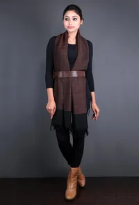Brown & Black Pure Wool Kullu Stole image 2