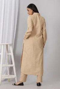 Brown Cotton Khadi Kurta With Collar image 4