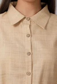 Brown Cotton Khadi Kurta With Collar image 5