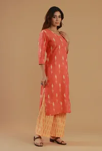 Coral Ikat Straight Cotton Kurta image 2